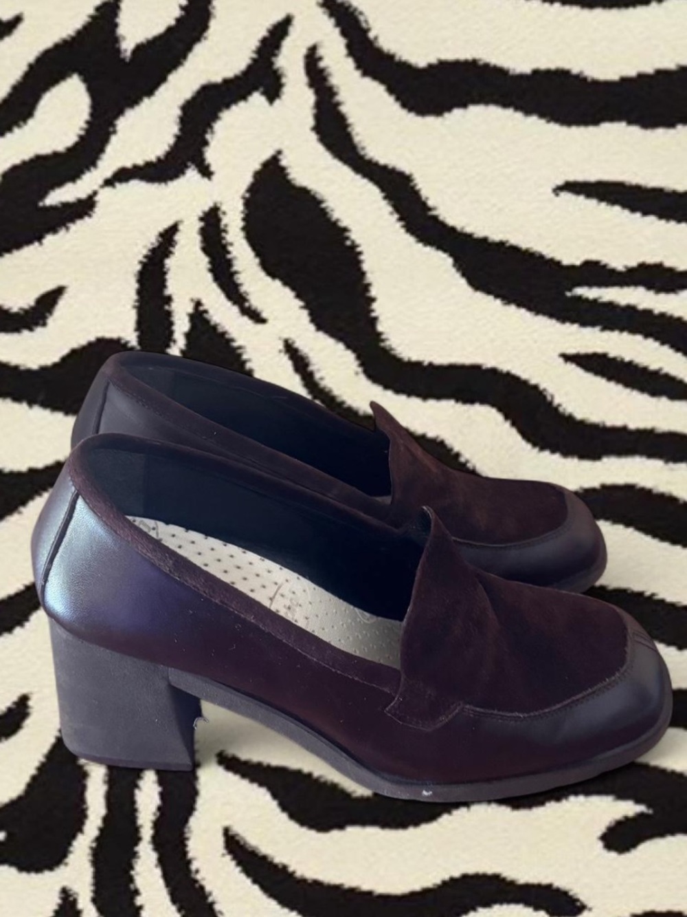 Women’s Burgundy Block Heel Loafers